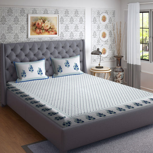 Blue & Sage Green Floral Bedsheet