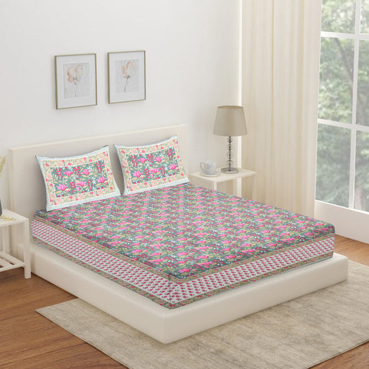 Pink & Green Floral Bedsheet