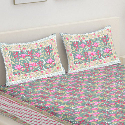 Pink & Green Floral Bedsheet