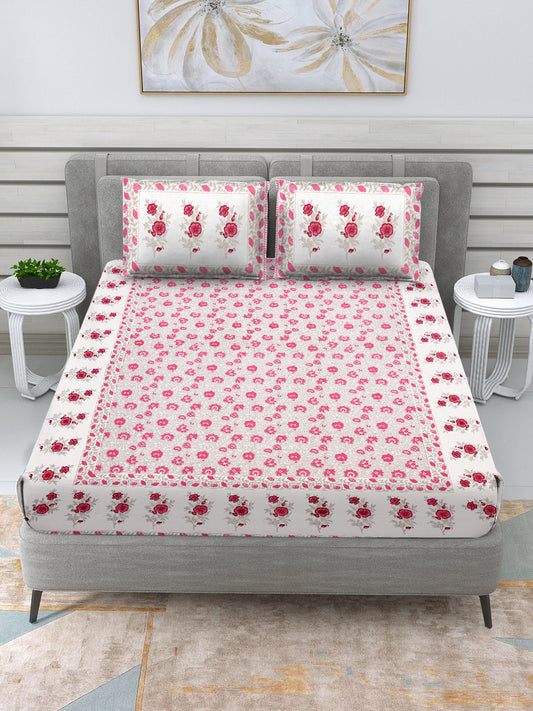 Pink & Grey Floral Bedsheet