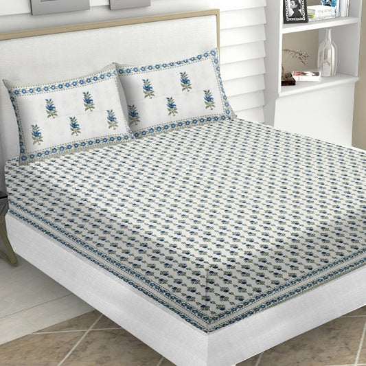 Blue & pale Green Floral Bedsheet