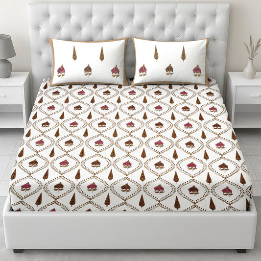Jaal Bedsheet with Brown & Pink Flowers