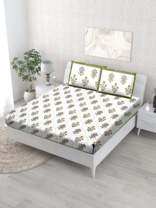 Jaal Bedsheet with Pink & Yellow flowers