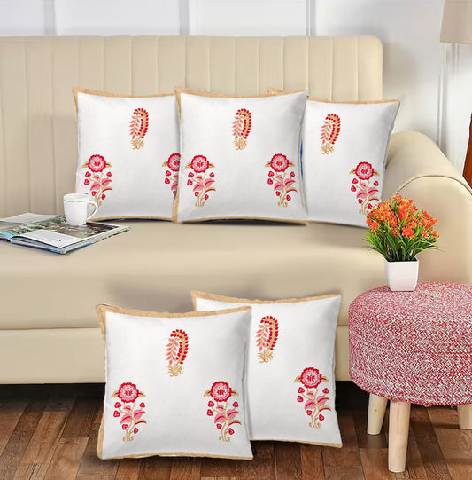 Brown & Pink Floral Cushion Cover