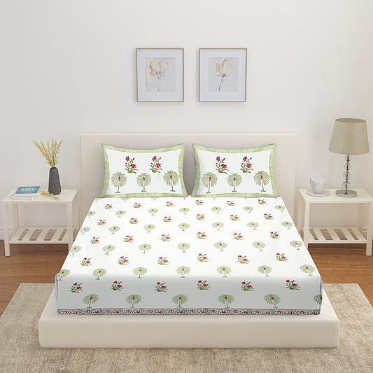 Green Palm tree & Red flower Bedsheet
