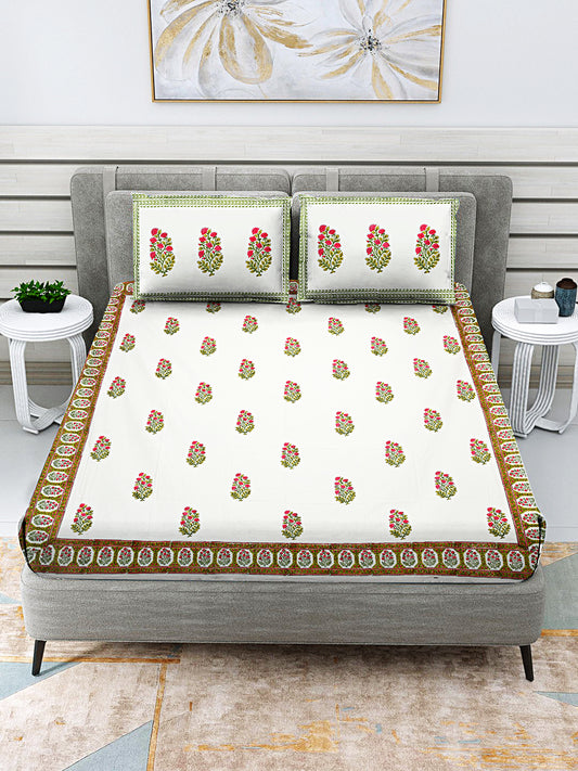 Red flowers & Green stem Bedsheet
