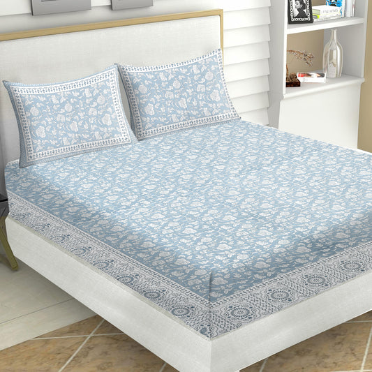 Powder Blue Floral Bedsheet