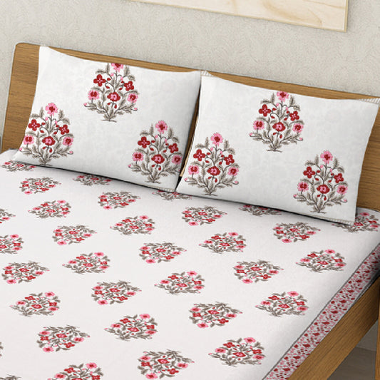 Maroon & Grey Floral Bedsheet