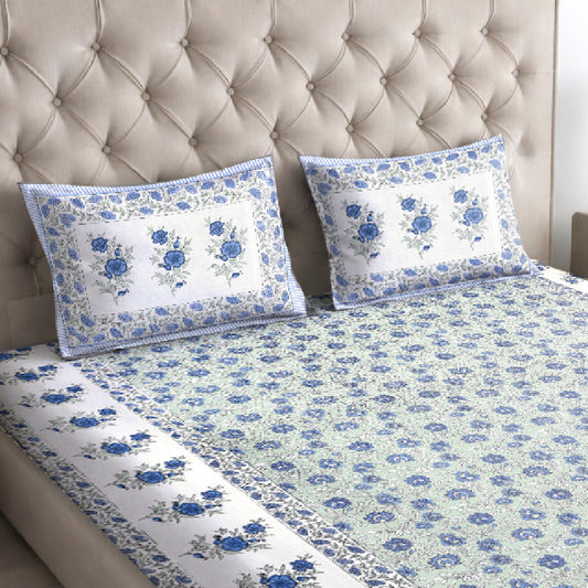 Blue & Green Floral Bedsheet