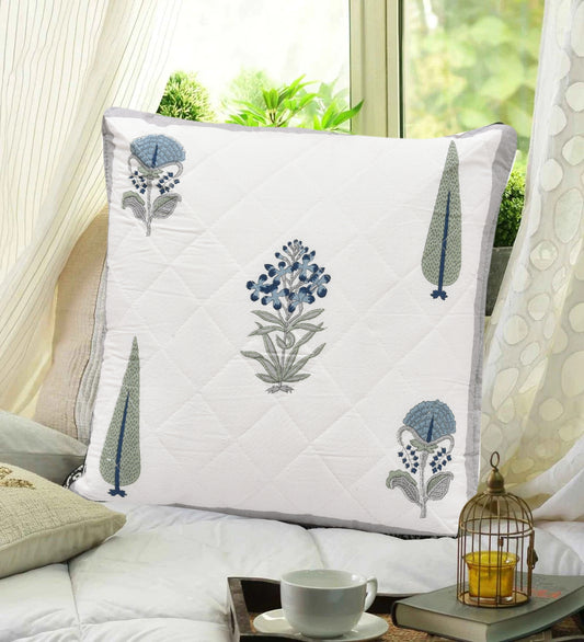 Grey & Blue floral Cushion Cover