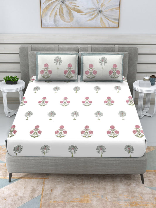 Green Palm tree & Pink flower Bedsheet